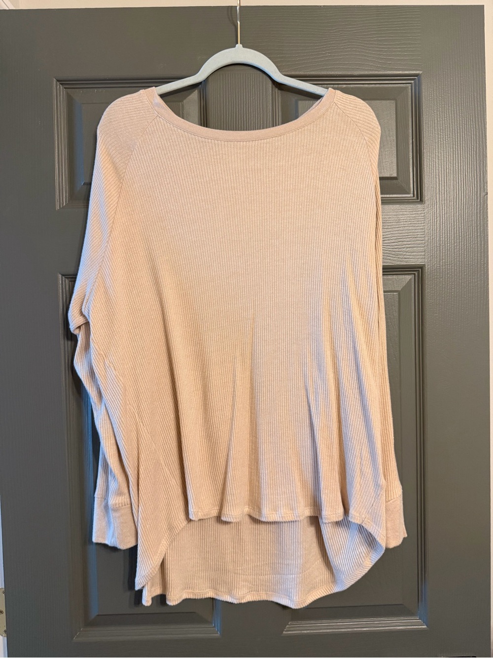 Time and Tru Long-Sleeve Ribbed Top in Light Blush